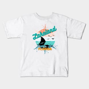 Lakeland Florida Retro Exploding Sunset Kids T-Shirt